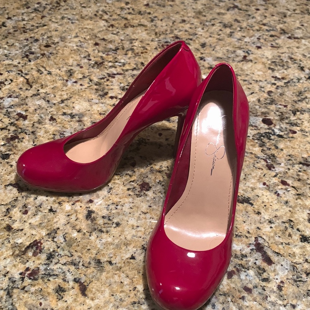Cherry red round toed pumps!
